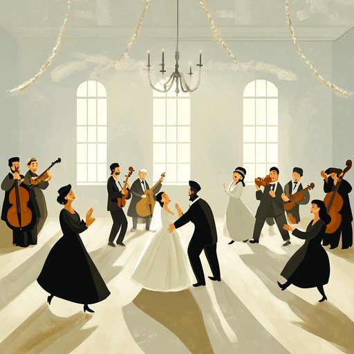 Experience the joyful energy of a traditional klezmer wedding song, featuring lively melodies and rhythmic patterns that make you want to dance. The clarinet leads the ensemble with spirited tunes, supported by the accordion, violin, and double bass. The piece is a perfect backdrop for joyous occasions, blending eastern european influences with vibrant tempos.