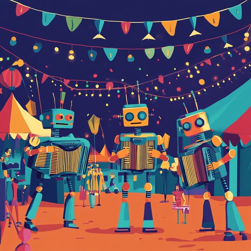 An exhilarating instrumental track that combines lively polka rhythms with modern electronic beats and synthesized robot sounds. Featuring an energetic accordion melody accompanied by electronic drums and quirky robotic effects, this fun fusion invites listeners to dance and smile.