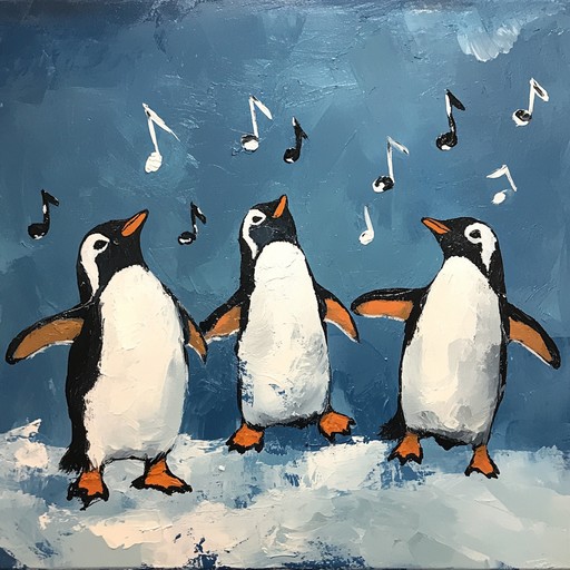 An uplifting orchestral composition that portrays the delightful antics of penguins as they waddle and prance in a cheerful parade. The music features playful melodies and bouncy rhythms, capturing the joyous spirit of these charming creatures.