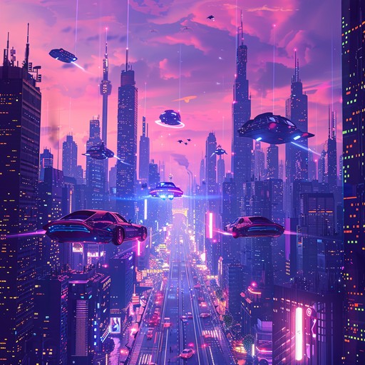 A high energy cyberpunk track featuring driving synths and heavy electronic beats. Perfect for an intense scene in a sci fi film where characters are navigating a neon lit cityscape filled with towering skyscrapers and buzzing neon signs.