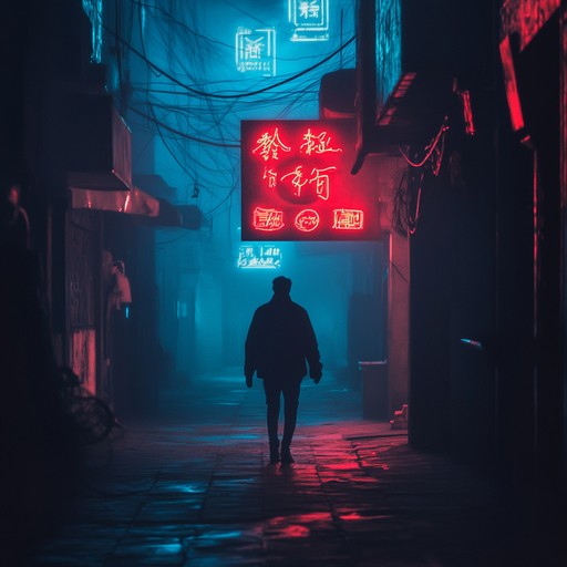 A dark instrumental piece featuring haunting synthesizer melodies over a brooding rhythm evoking the feeling of wandering alone through neon lit urban landscapes.