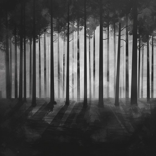 An enveloping atmosphere with haunting echoes, creating a sense of being lost in a deep, misty forest. The sounds of nature blend with a solemn, brooding melody, evoking mystery and melancholia.