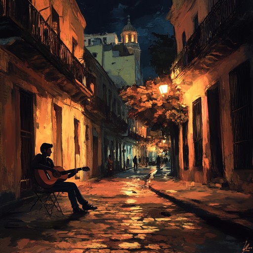 A gentle instrumental piece featuring the tres guitar, blending afro cuban rhythms with heartfelt melodies, evoking the serene beauty of a warm tropical night.