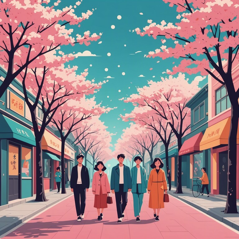 This piece evokes a carefree walking scene in an animated tokyo where characters enjoy a sunny day, experience small joys, and explore the bustling cityscape. The light hearted melody complements a backdrop of daily adventures and friendly encounters in an urban setting.