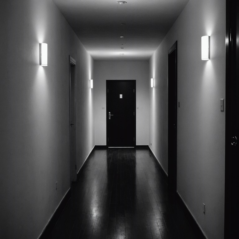 This track embodies the haunting echoes of solitary steps in a long, deserted hallway, crafting an atmosphere of isolation and suspense. The central instrument, a cello, plays a series of anxious, creeping notes that mimic the feeling of a cautious person navigating through an uncertain environment. The minimalist arrangement accentuates the eerie silence around each note, enhancing the sensation of isolation and anticipatory fear, suitable for soundtrack use or immersive listening experiences.