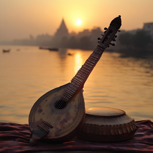 A captivating instrumental piece featuring expressive sitar melodies, harmoniously interwoven with subtle tabla rhythms, capturing the essence of the sacred ganges. Inspired by the classical raagas, the composition evokes a sense of reverence, majesty, and ancient mystique. The intricate interplay between the sitar's virtuosity and the tabla's dynamic beats creates an immersive auditory journey through the timeless beauty of hindustani music.