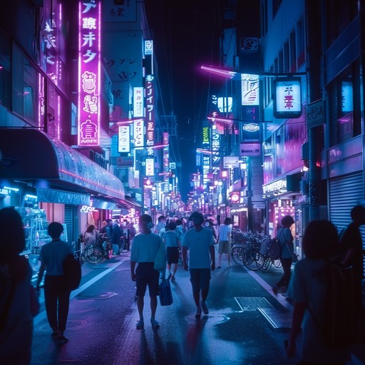 This track evokes a journey through tokyo's vibrant nightlife, blending traditional japanese instruments with groovy electronic beats. The music captures the essence of an animated city buzzing with energy, ideal for a modern, urban anime sequence. It pairs traditional sounds with futuristic elements to create an immersive, grooved experience thriving under neon lights.