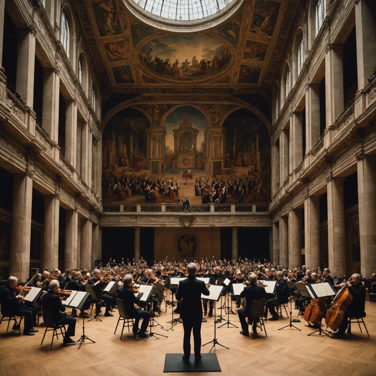 An emotive journey conveyed by an orchestra, echoes through time delves into the heart of a civilization’s vivid past and its ambiguous future, narrated musically through a series of crescendos and diminuendos that mimic the ebbs and flows of history.