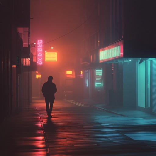 A captivating synth melody that immerses you in the melancholic yet nostalgic atmosphere of a solitary neon lit city night, blending rhythmic beats with ethereal soundscapes.