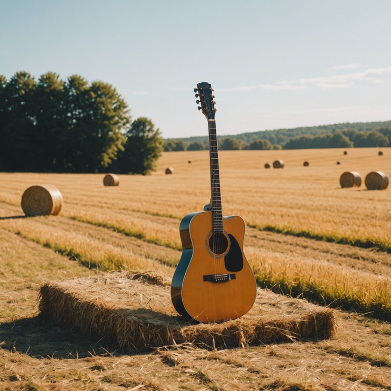 An instrumental track featuring acoustic guitar with unexpected melodic twists, blending traditional folk elements with avant garde sounds to create an upbeat and joyous atmosphere.