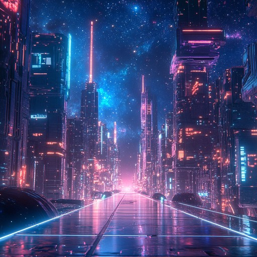 A sophisticated instrumental k pop track blending elegant melodies with neon infused synths and cosmic soundscapes. It captures the essence of a futuristic world while maintaining the catchy and vibrant elements typical of k pop, creating an immersive listening experience.