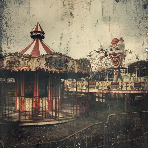 A disturbing instrumental track immersing listeners in an eerie, abandoned carnival at dusk. Haunted soundscapes and off kilter melodies create a creepy atmosphere of forgotten circus grounds, ghostly clowns, and twisted rides.