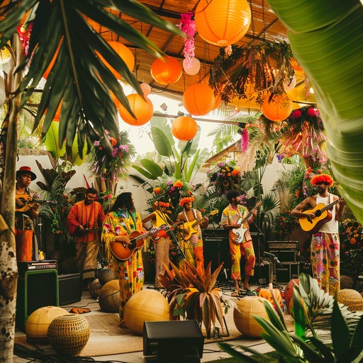 Immerse in vivacious rhythms and sun soaked steelpan melodies capturing the essence of a tropical island dance festival, infusing cheerfulness and merry vibes