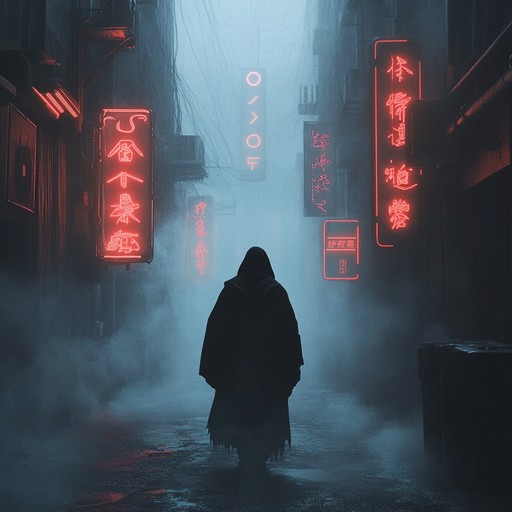 An instrumental phonk composition intertwining eerie synths and mellow saxophone to convey the introspective and melancholic feelings of walking alone through silent city alleys after dark.