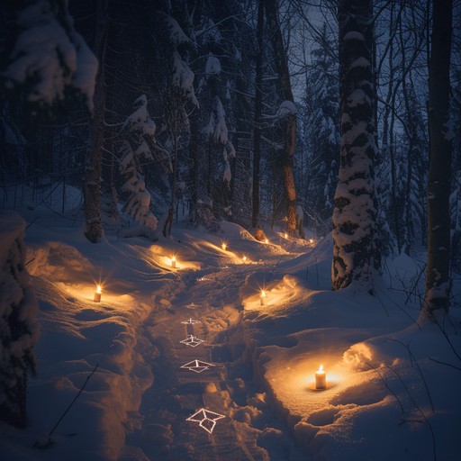 An evocative dark ambient track capturing the eerie beauty of winter solstice celebrations. Utilizing deep drones and subtle festive motifs, this piece transports listeners to a snow laden forest, where ancient rituals take place under the dim light of the stars.