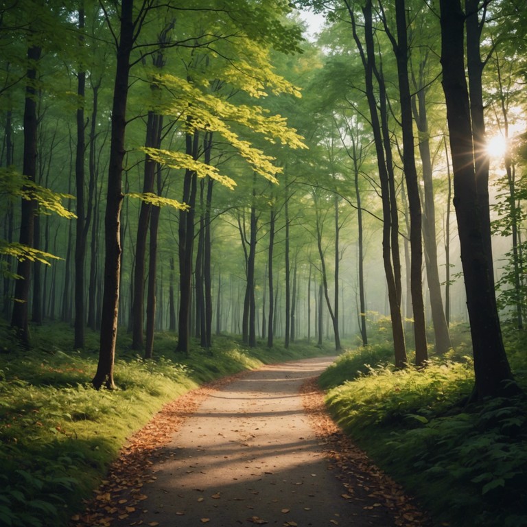 A gentle composition where each strum of the guitar mimics the serene whispers of nature, offering a perfect backdrop for reflection or gentle meditation. Visuals of sunlight filtering through dense foliage, casting dappled shadows on the forest floor, enhance the listening experience.