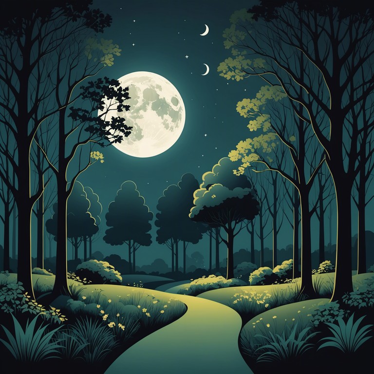 Imagine a serene night where gentle piano keys create a dance of shadows under a moonlit sky, blending the energy of swing with the calm of a mysterious evening.