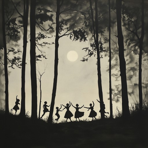 A captivating instrumental track featuring lively folk rhythms and a touch of eerie darkness. Picture a spirited revelry in an ancient woodland under the moon's watchful gaze, where every note dances with enchanting mystery and haunting beauty.