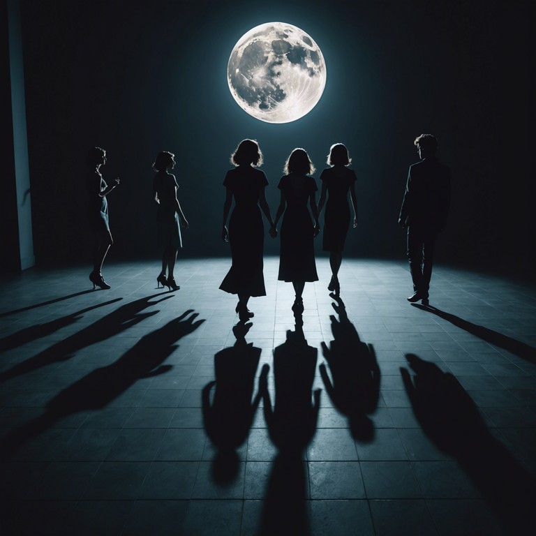 This instrumental piece marries energetic beats with haunting melodies, creating a lively yet slightly eerie soundscape. The mix emphasizes an upbeat tempo that contrasts with the shadowy, echoing elements of the background, crafting a complex auditory experience that feels like dancing in a shadowy, moonlit room.