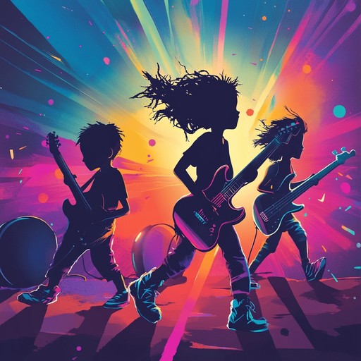 An engaging and upbeat track full of playful electric guitar riffs, dynamic drum patterns, and quirky synth lines. Tailored for children who love rock and enjoy a bit of rebellion. Captivating and exciting.