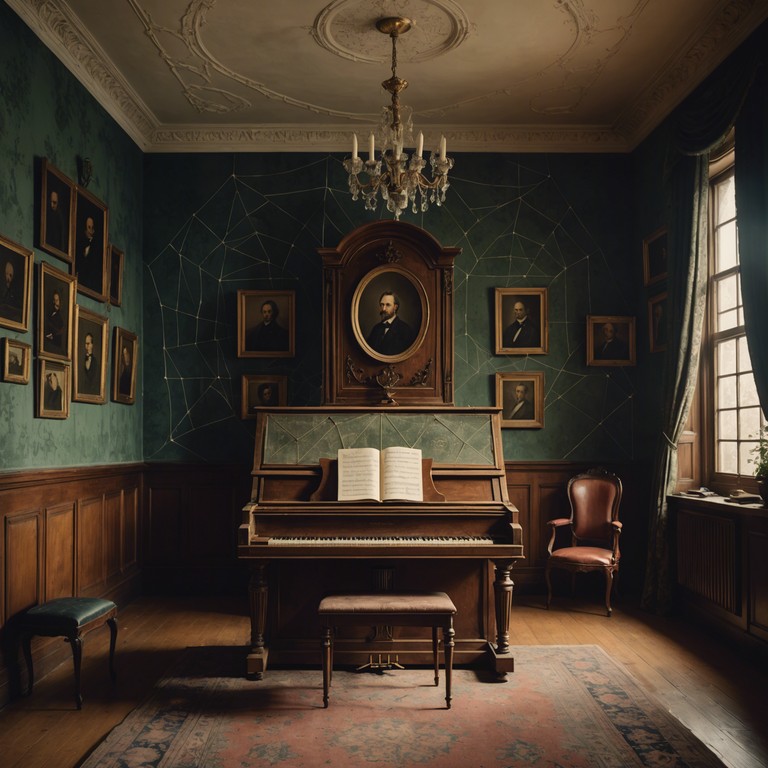 An instrumental track consisting of eerie melodic layers that use the harpsichord's distinct timbre to evoke a ghostly atmosphere in an old, shadow filled manor. The compositions vary subtly, creating a feeling of unseen presences moving just out of sight, perfect for a suspenseful or paranormal context.