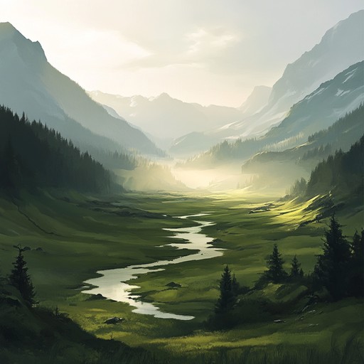 Imagine the quiet strength of serene valleys brought to life through rich symphonic layers and powerful crescendos, where each note tells the story of endurance and quiet power within nature's calmer environments.