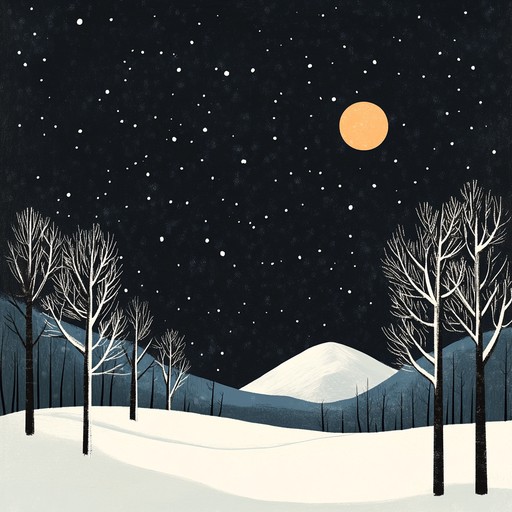 A serene composition reflecting a soft, snowy evening where gentle melodies mimic the quiet fall of snowflakes through a peaceful night. The music paints a vivid picture of a tranquil winter landscape, bringing a sense of calm and warmth to the heart during the festive season.