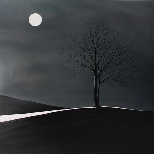 This piece evokes the eerie tranquility of a moonlit landscape, with shadows that seem to move just beyond the corner of your eye, creating a suspenseful and chilling atmosphere