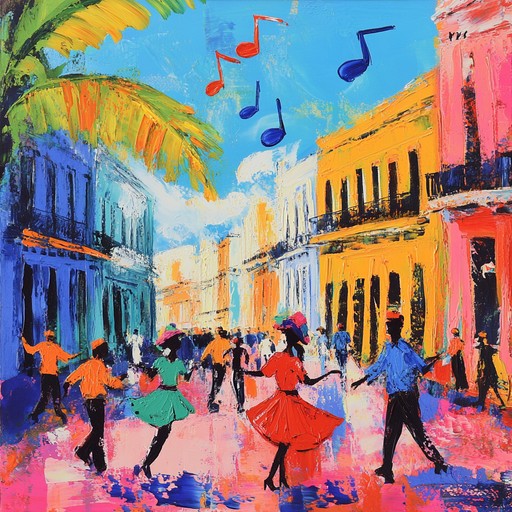 A lively instrumental combining afro cuban percussion and spirited melodies, evoking the energy of havana's streets at dawn with dancers and musicians celebrating