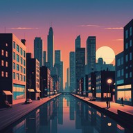 urban nightscape, fast paced synth rhythms