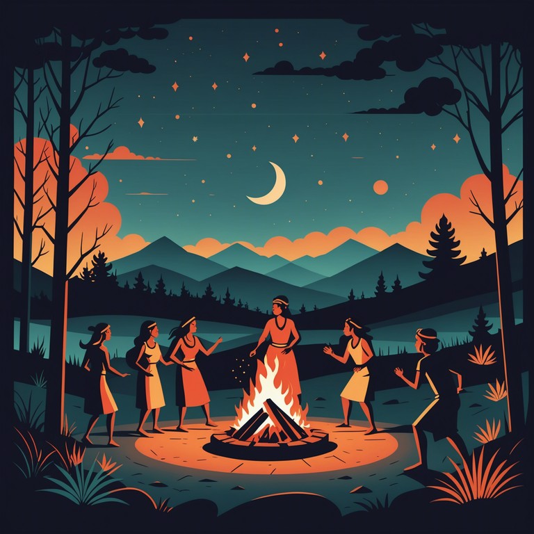 In this track, deep indigenous beats merge with expansive soundscapes to evoke the majesty of ancient tribal ceremonies. The music transports listeners to a time of sacred rituals and communal gatherings, encapsulated by the resonant depths of traditional drums and the ethereal echoes of natural sounds. The composition balances the power of rhythm with the awe inspiring essence of age old traditions.