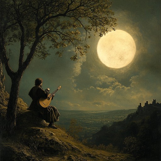 The piece is a heartfelt instrumental that captures the longing and desire of a troubadour wandering through medieval landscapes, expressing unspoken love through melodies that echo across silent fields under the moonlit sky