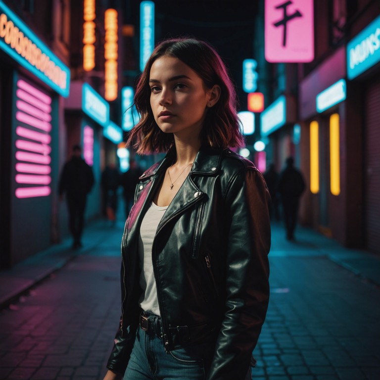 In this track, the listener is transported into a night time cyberpunk city, where gritty synth sounds and pulsing beats paint a vivid picture of a thrilling escape through a neon lit urban labyrinth. The song unfolds with the urgency and suspense of a midnight chase scene in a future dystopian setting.