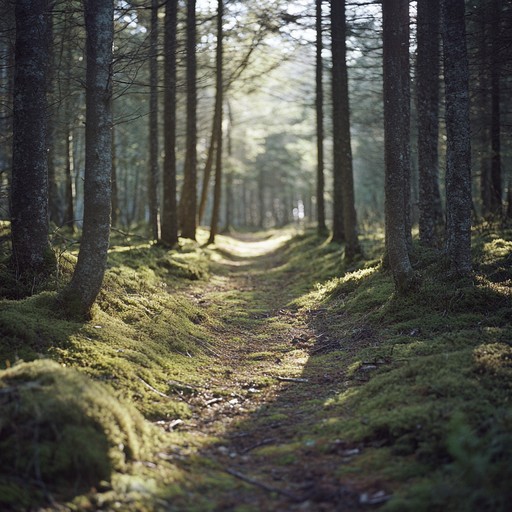 Imagine a darkened forest path whispered by shadows, where the serenity of nature intertwines with a sense of mystery. The sound of a gentle breeze rustling through the leaves, combined with the haunting strum of an acoustic guitar, creates a captivating and relaxing atmosphere. Reflective melodies and subtle harmonies draw you into a tranquil, meditative state, ideal for contemplation and introspection.