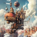 vibrant carnival atmosphere with quirky steampunk inspired mechanical orchestration