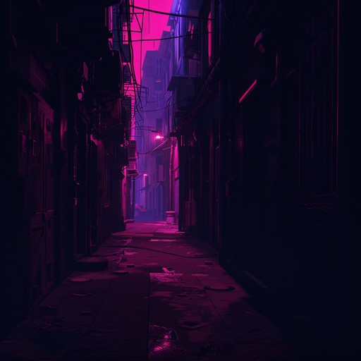 Immerse in the eerie pulse of futuristic city streets. Stark synths wail over shadowed alleys, building tension and unrelenting suspense. Dark figures and neon lights flicker ominously, creating a sense of foreboding excitement