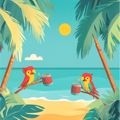 An instrumental track combining playful steel drum melodies, capturing the light hearted and whimsical atmosphere of a tropical beach party under the sun.