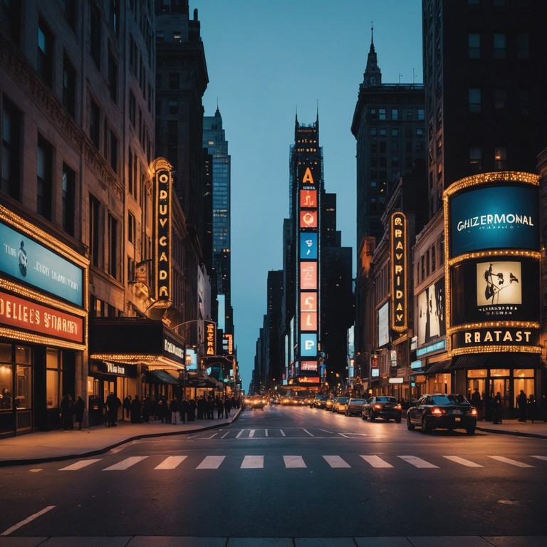 Join a thrilling musical journey through the streets of a bustling, modern metropolis at night, led by the timeless sounds of piano. This alternative version maintains the upbeat elegance of the original, focusing more explicitly on the vibrance and eclectic influences of contemporary broadway.