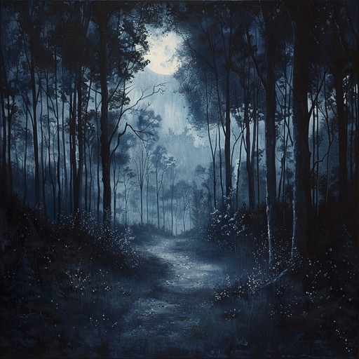 Immerse yourself in the haunting yet gentle ambiance of a midnight forest, where shadows whisper secrets and the air is filled with an eerie calm. Soft drones and distant animal calls create a soundscape that is both mysterious and soothing, perfect for late night introspection or relaxation.