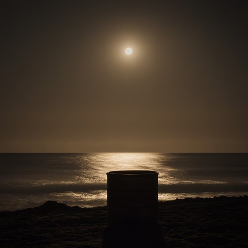 Envision a dark yet mesmerizing calypso rhythm playing under a moonlit sky. The muted steel drums, set against a backdrop of subtle ambient tones, create a soundscape that is both groovy and haunting. This piece invites listeners to lose themselves in the dance of shadows and light, as if exploring a hidden island where secrets linger with every beat of the drum.