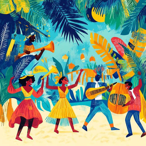 Catchy and danceable track blending afro cuban grooves with tribal jungle rhythms, rich balafon melodies, and lively brass instrumentation, evoking a festive and energetic tropical atmosphere.