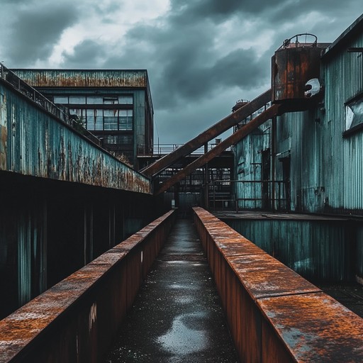 An instrumental darkwave piece that merges haunting synthesizer melodies with gritty, abrasive textures of industrial soundscapes. The composition evokes a dystopian atmosphere of decaying machinery and deserted urban landscapes.