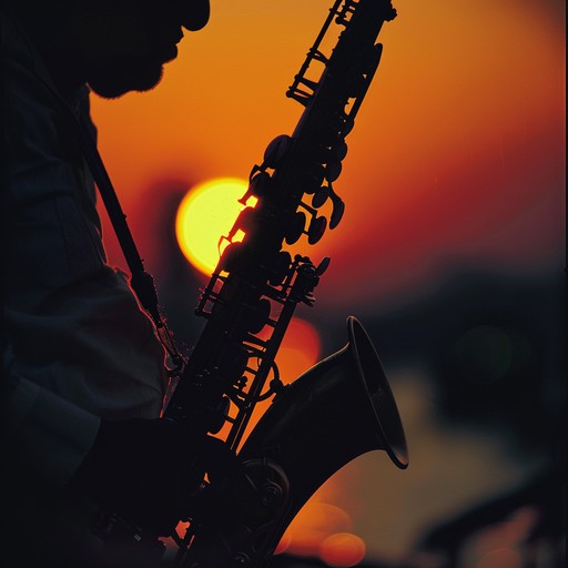 An evocative instrumental painting a tender evening scene with soothing saxophone melodies harmonizing with sitar, creating a serene blend of jazz and indian classical music full of warmth and heartfelt emotion.