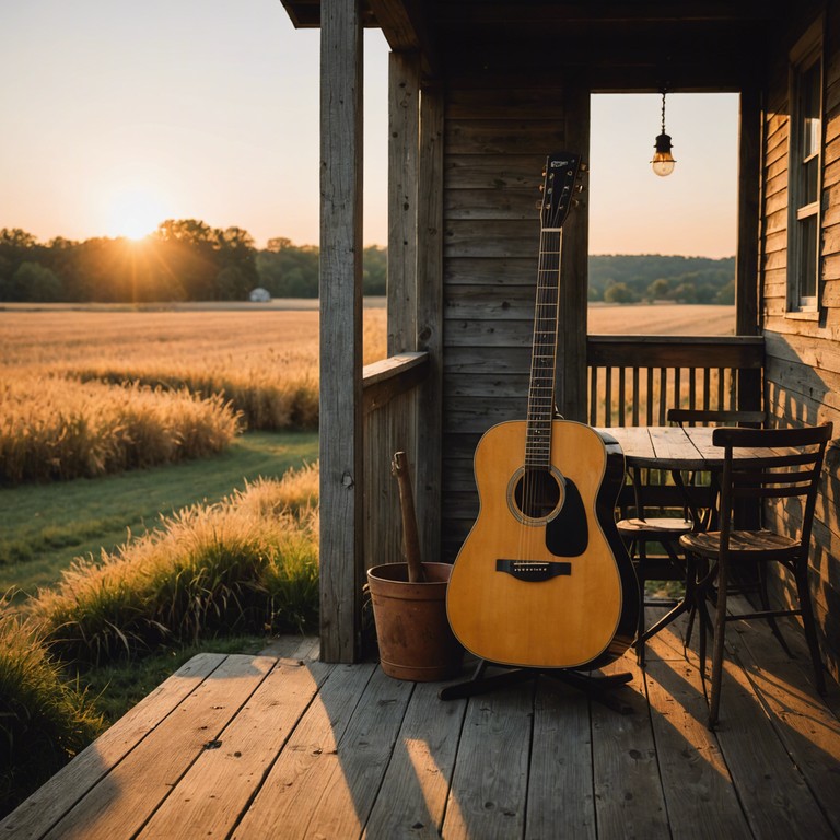 This composition transports the listener to a peaceful evening in rural brazil, where the melodious plucking of an acoustic guitar pairs with the setting sun, crafting a backdrop of auditory tranquility that caresses the soul with its soft, sentimental tunes.