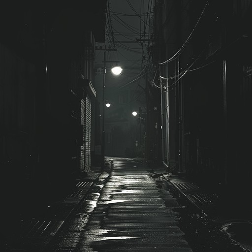 Explore the eerily quiet, lamplit streets of a slumbering city, enveloped in the cool, intimate touch of the night. Feel the seductive allure of the city as it whispers secrets in soft, rhythmic beats, conveyed through the mellow tones of a saxophone, inviting introspection and a sense of tranquil solitude.