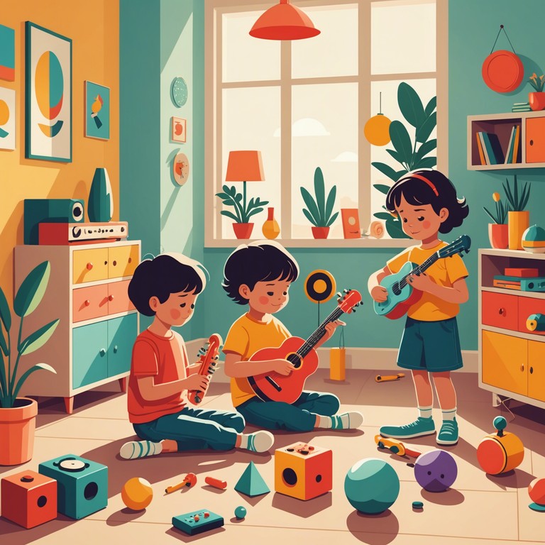 This cheerful track captures the essence of fun and innocence through a simple yet captivating melody played on a synthesizer, emulating the light heartedness of play and wonder found in a child's playroom. The music swirls with glee and spirited harmonics that mimic the bubbling laughter of joyous childhood moments.