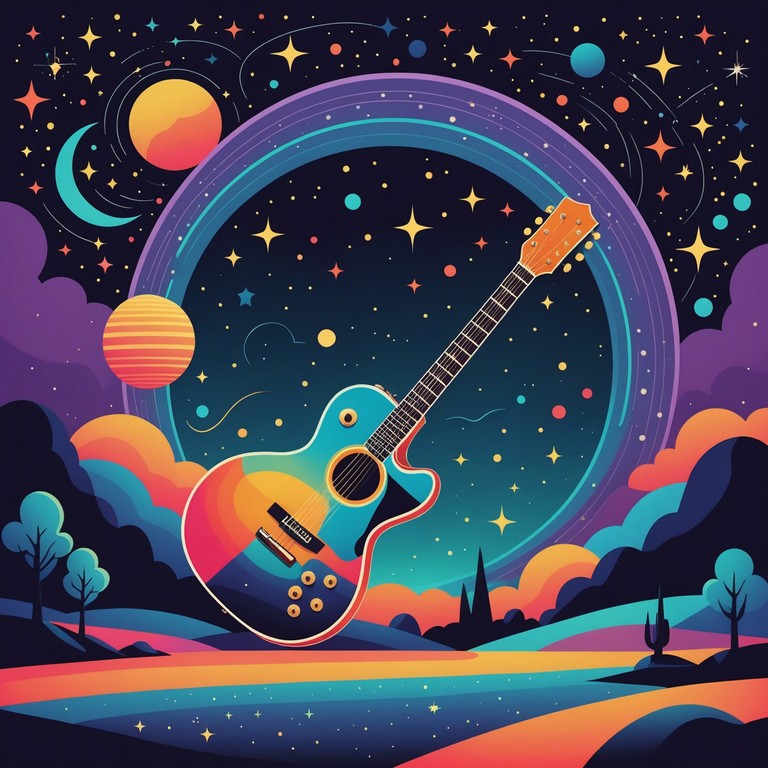 Embark on a stellar voyage across a groovy cosmic landscape, where psychedelic visuals meet the gritty textures of funk rock. Electric guitar leads this mind bending journey, ensuring every beat resonates with energy and color.