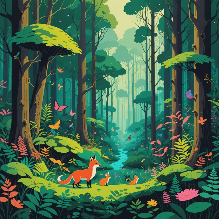 Imagine a vivid soundscape where playful strings evoke a sense of adventure and comic mischief, perfect for an animated fantasy sequence. The music starts with a gentle, playful pizzicato, builds with a whimsical melody, and culminates in a rousing orchestral climax that paints a picture of a whimsical journey through a fantastic, sprightly land.