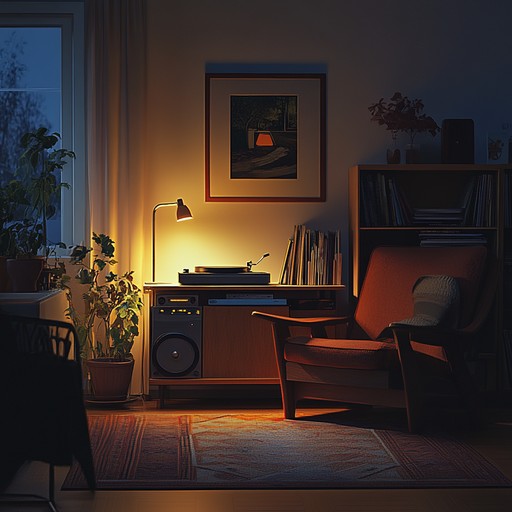 A laid back lo fi track mimicking soft rain hitting weathered vinyl during a serene night, complemented by the subtle cracking sound that evokes a nostalgic sense of warmth and solitude. This piece overlays smooth lo fi beats with ambient nature sounds, creating a rich tapestry of nocturnal tranquility.