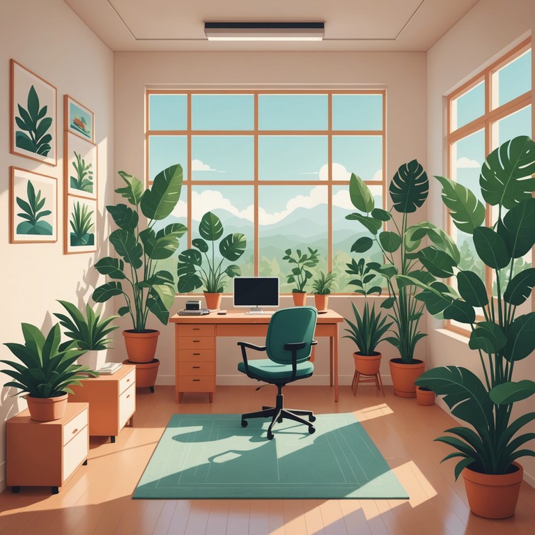 An elegant fusion of minimalist piano tones with soft synth pads, offering a tranquil sanctuary from the bustling work environment. Perfect for reducing workplace stress, office zen escape delivers a serene soundscape, promoting well being and creativity.